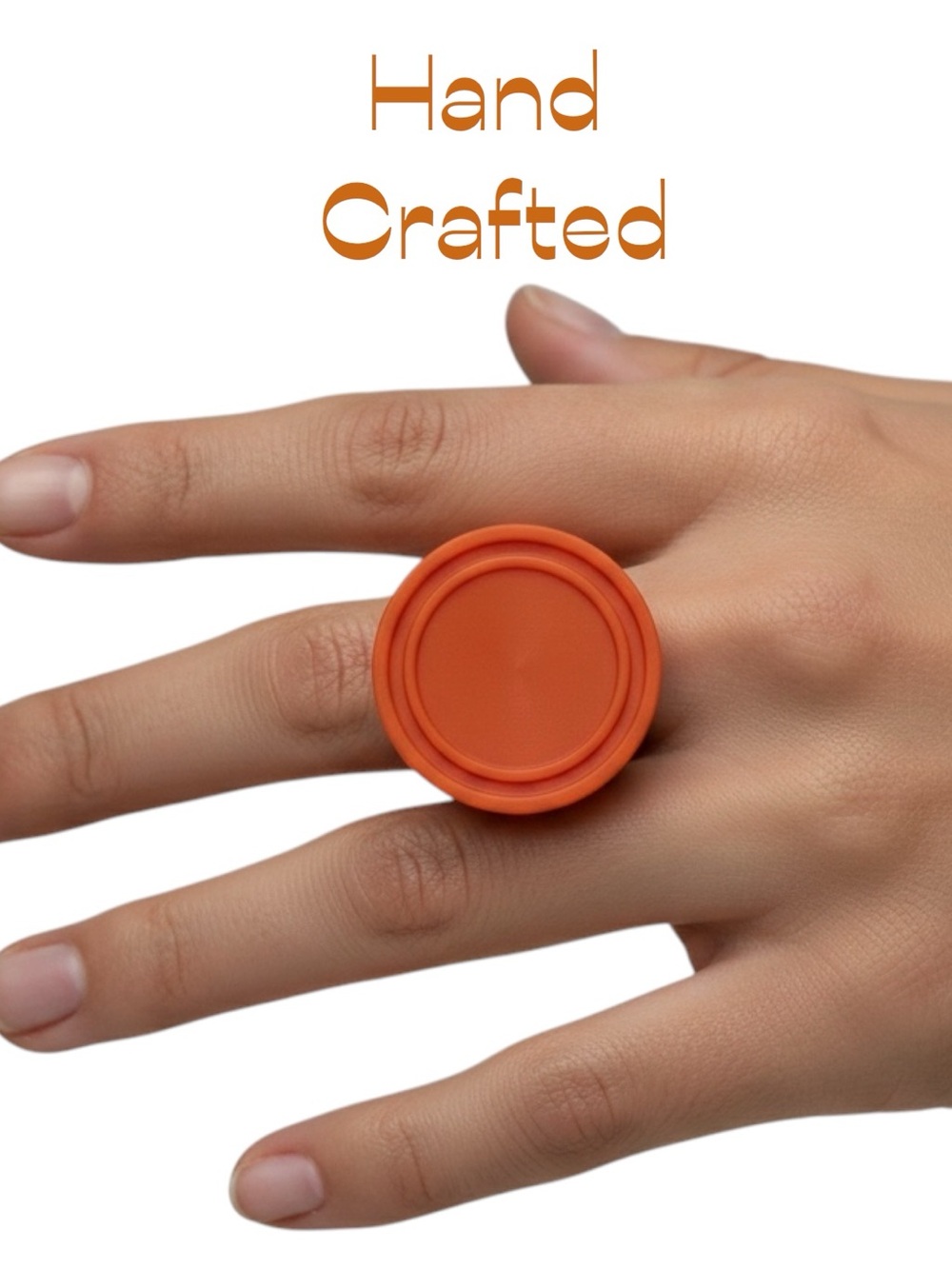 Hand Crafted Antique Button Orange Statement Ring NWT OS